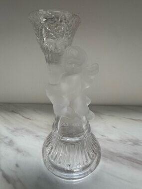 Vintage Clear Glass Cherub Candle Holder - Decorative Home Art